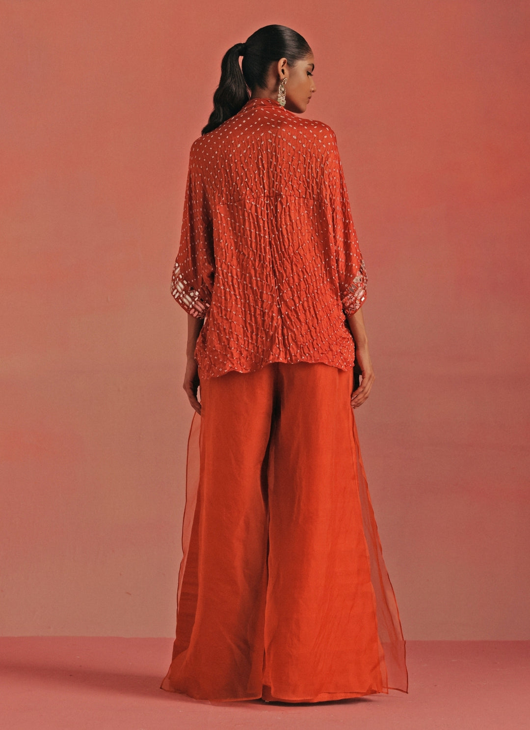 Burnt Orange Bandhani Palazzo Set With Jacket