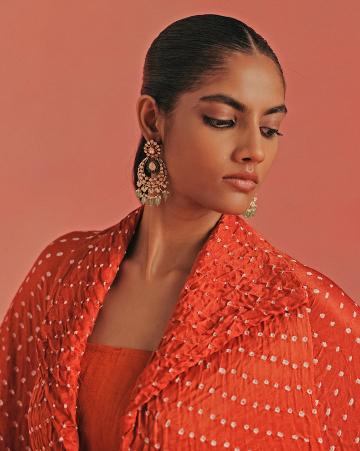 Burnt Orange Bandhani Palazzo Set With Jacket