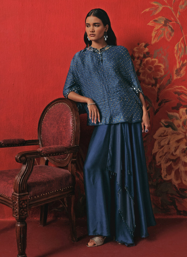 Teal Blue Bandhani Top And Skirt Set