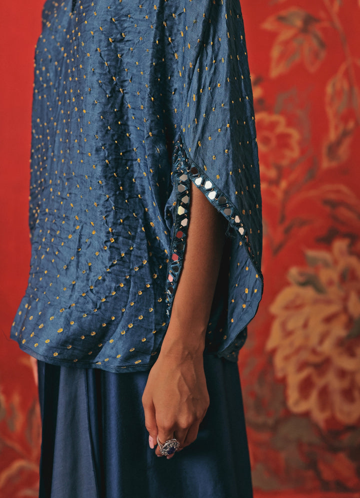 Teal Blue Bandhani Top And Skirt Set