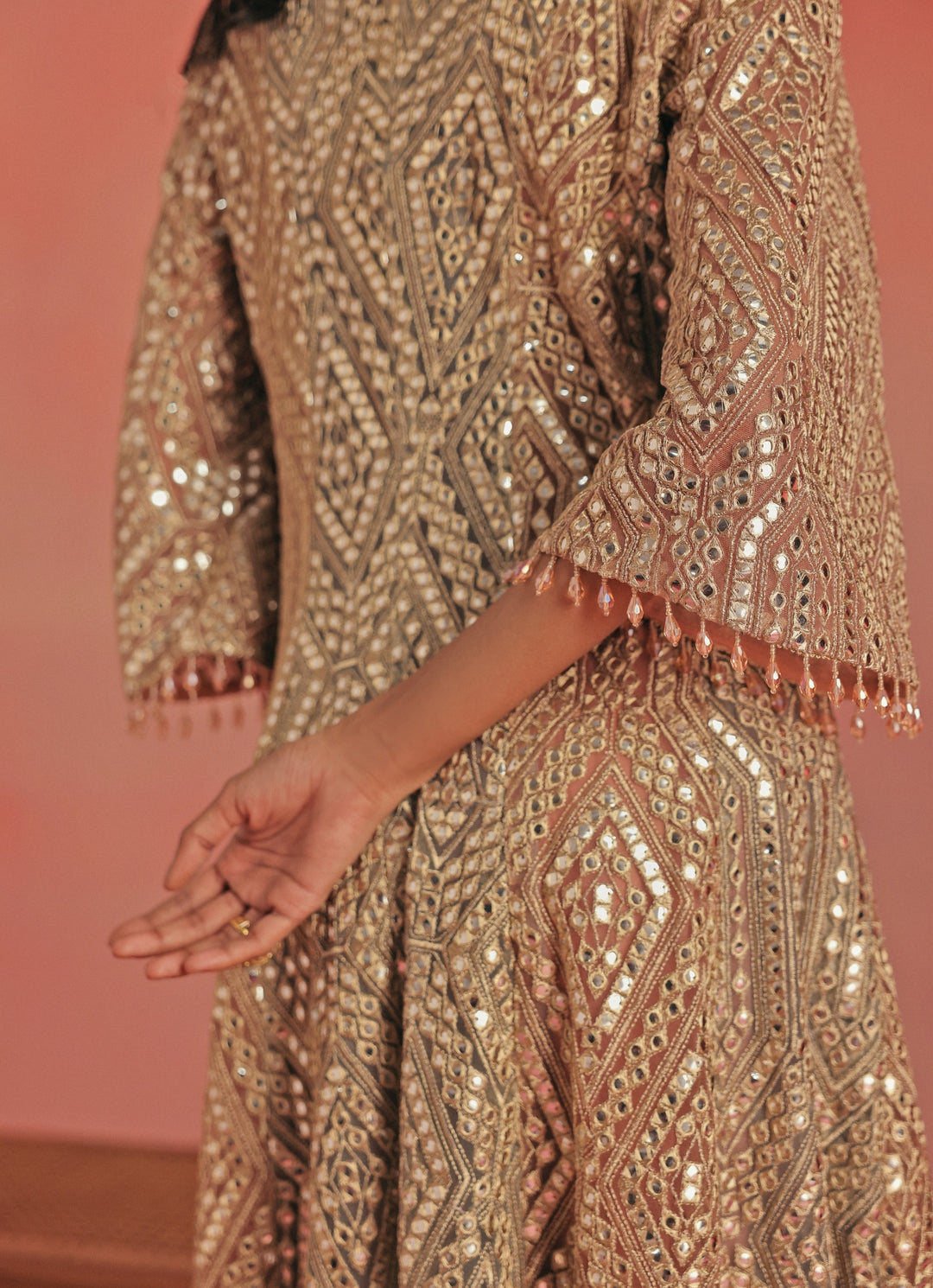 Pink And Blue Soft Net Mirrorwork Anarkali Jacket Set