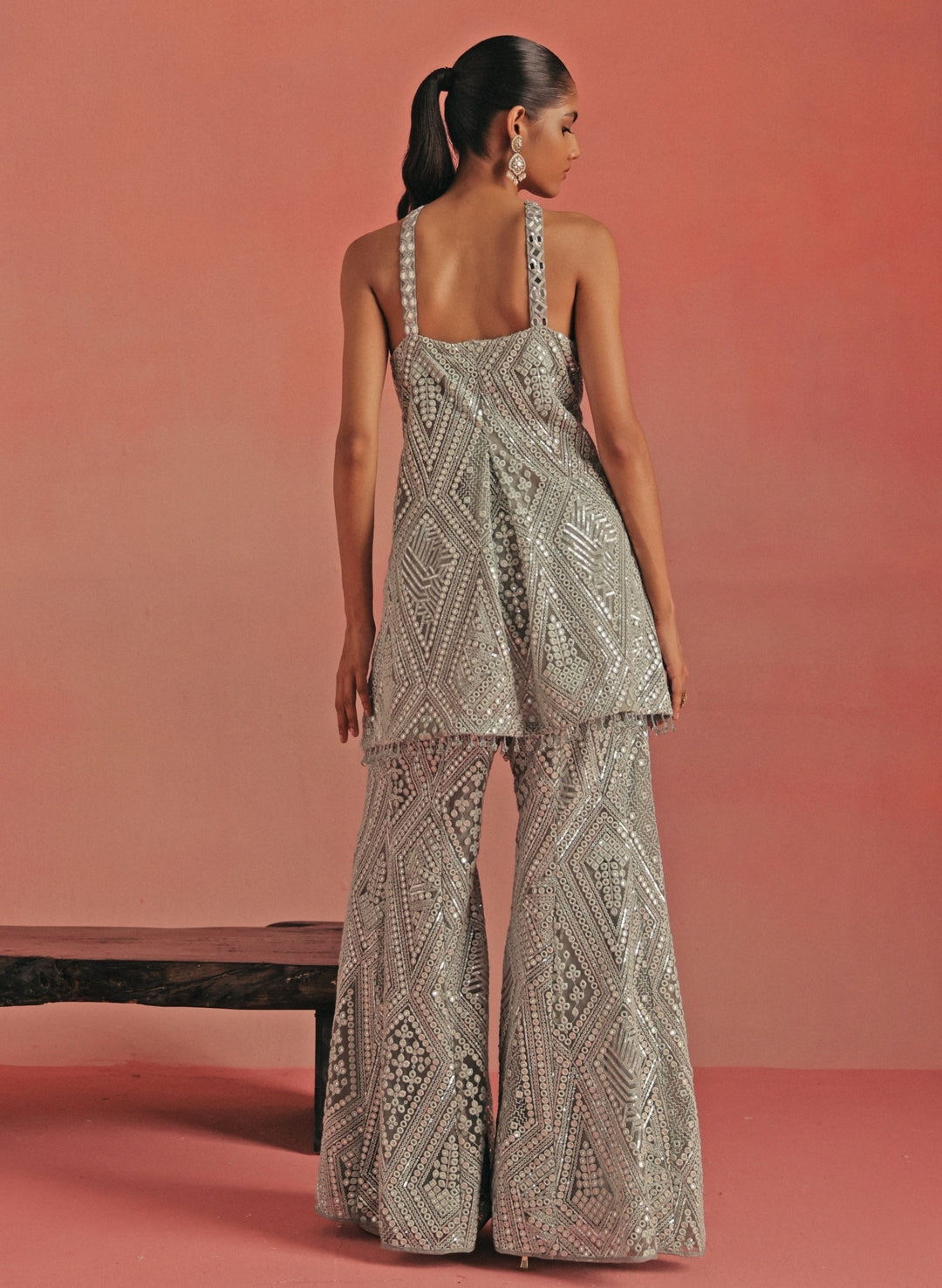 Muted Blue Soft Net Kurta Pants Set