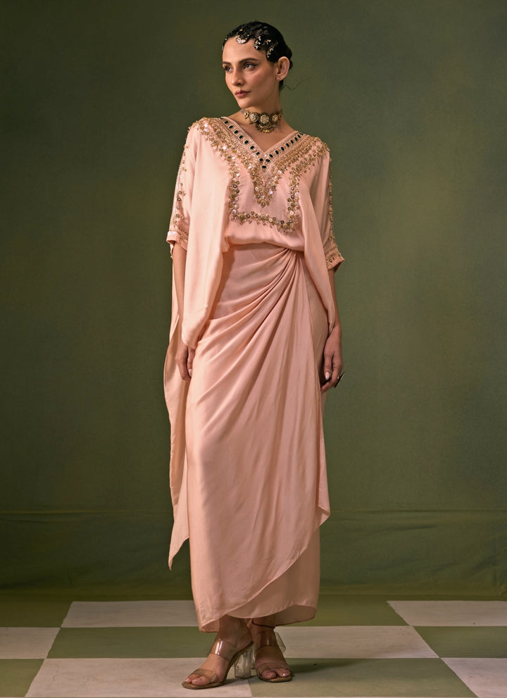 Pastel Pink Satin Drape Skirt Set