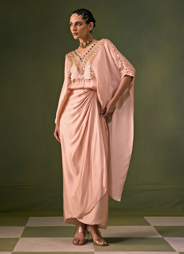 Pastel Pink Satin Drape Skirt Set