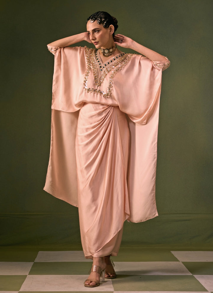 Pastel Pink Satin Drape Skirt Set