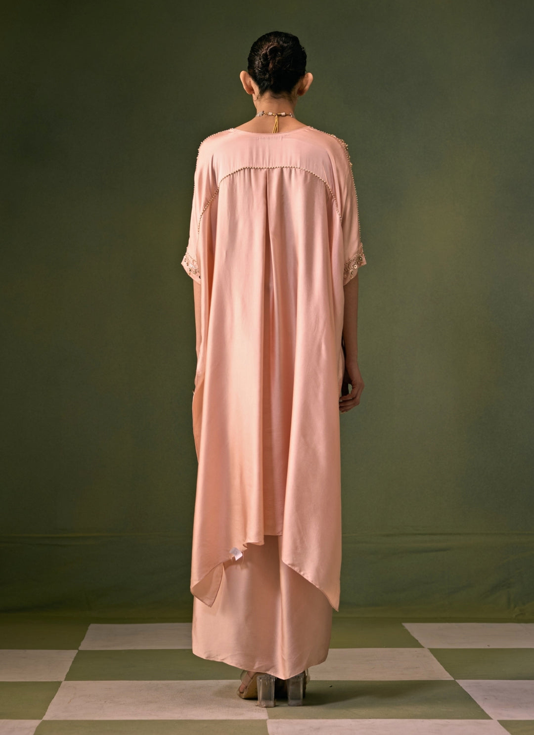 Pastel Pink Satin Drape Skirt Set