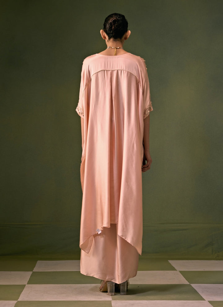 Pastel Pink Satin Drape Skirt Set
