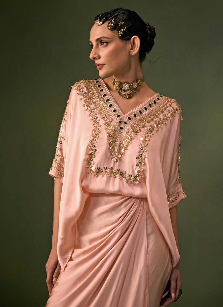 Pastel Pink Satin Drape Skirt Set