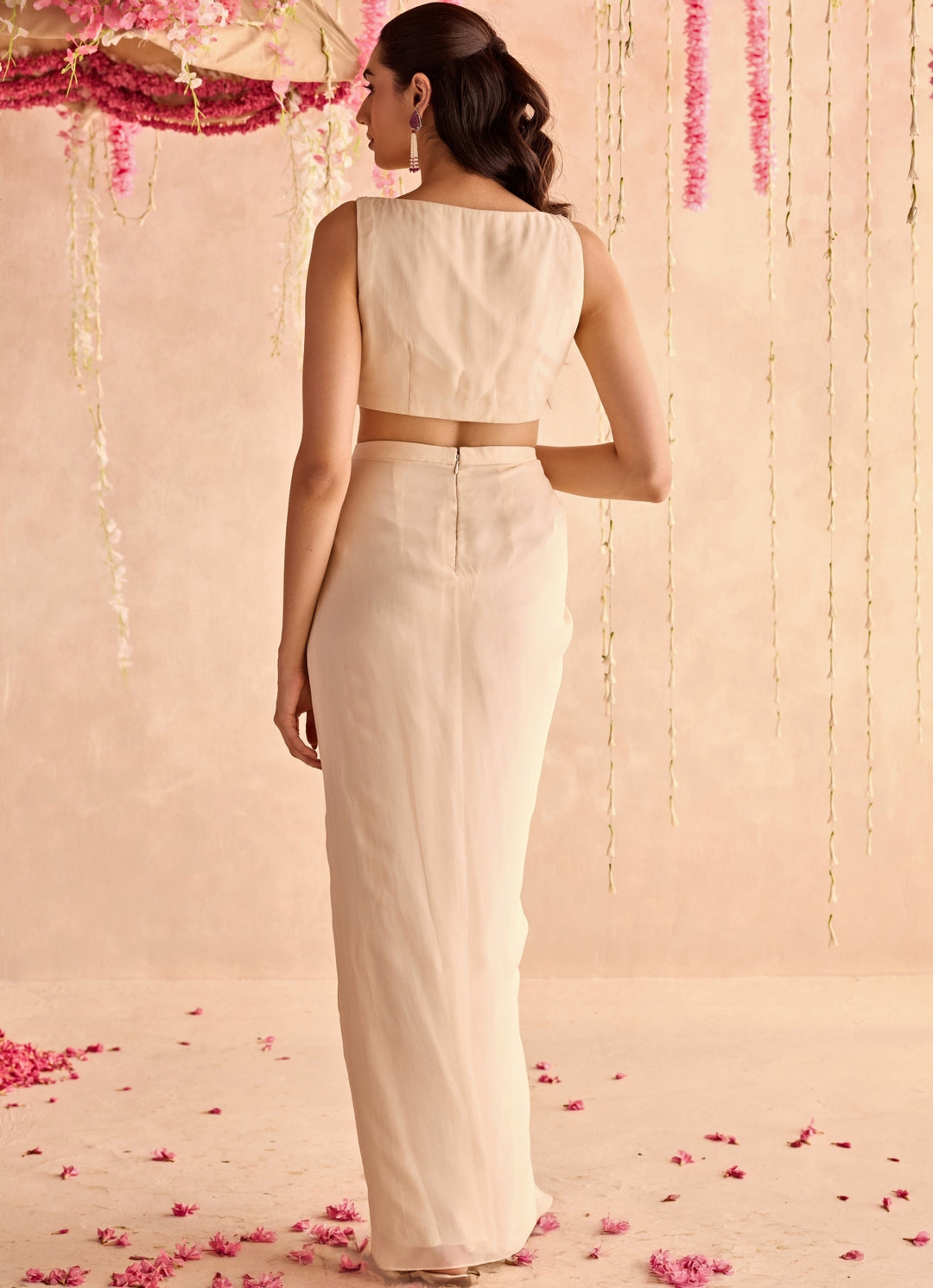 Ivory Embroidered Drape Skirt Set