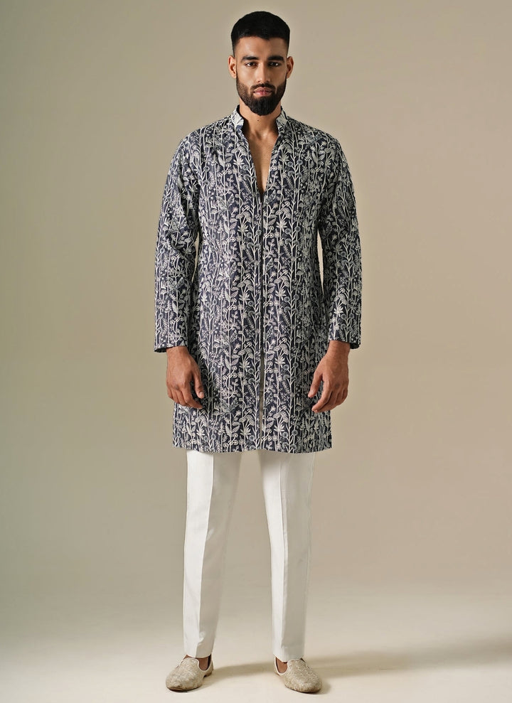 Blue Denim Floral Kurta Set