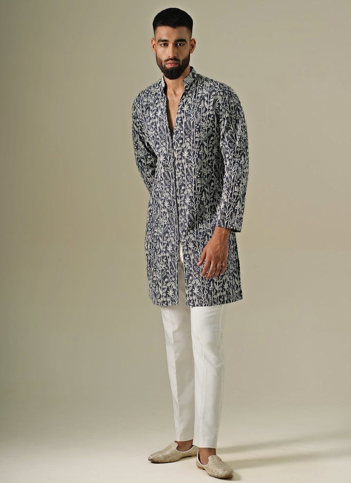 Blue Denim Floral Kurta Set