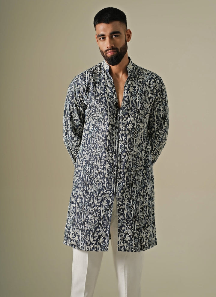 Blue Denim Floral Kurta Set
