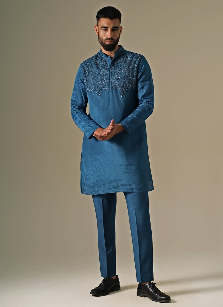Blue Silk Kurta Pants Set