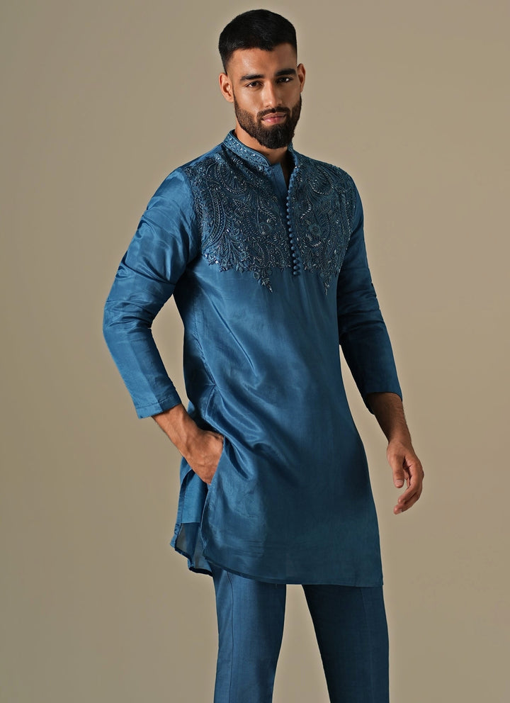 Blue Silk Kurta Pants Set
