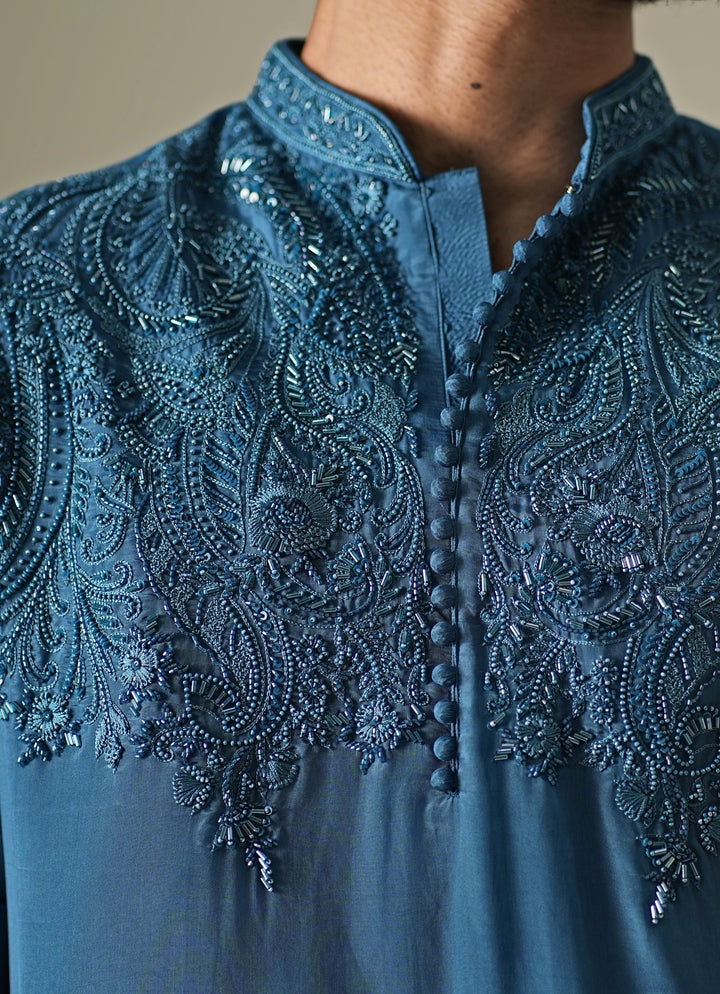 Blue Silk Kurta Pants Set
