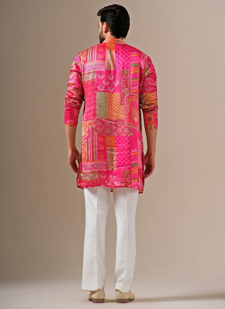 Pink Silk Patchwork Kurta Set