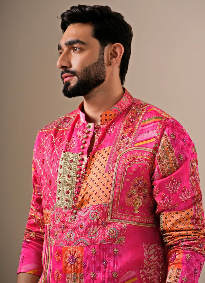 Pink Silk Patchwork Kurta Set
