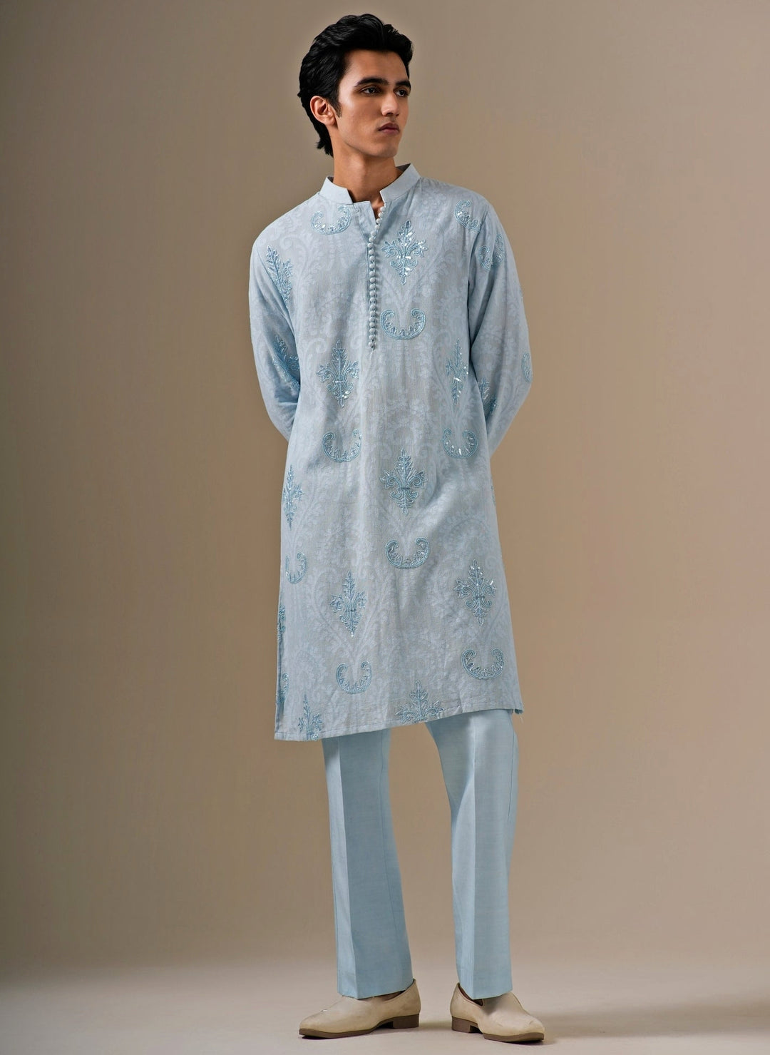 Powder Blue Cotton Jute Kurta Set