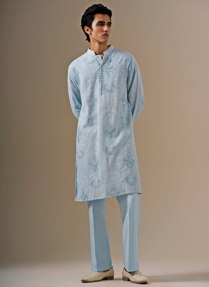 Powder Blue Cotton Jute Kurta Set