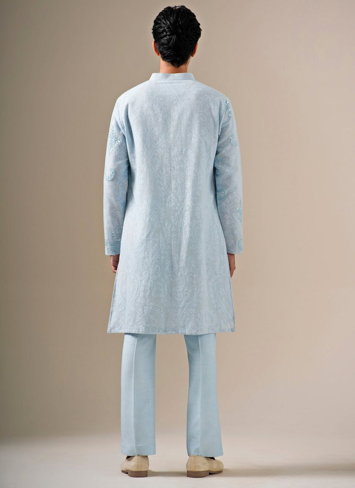 Powder Blue Cotton Jute Kurta Set