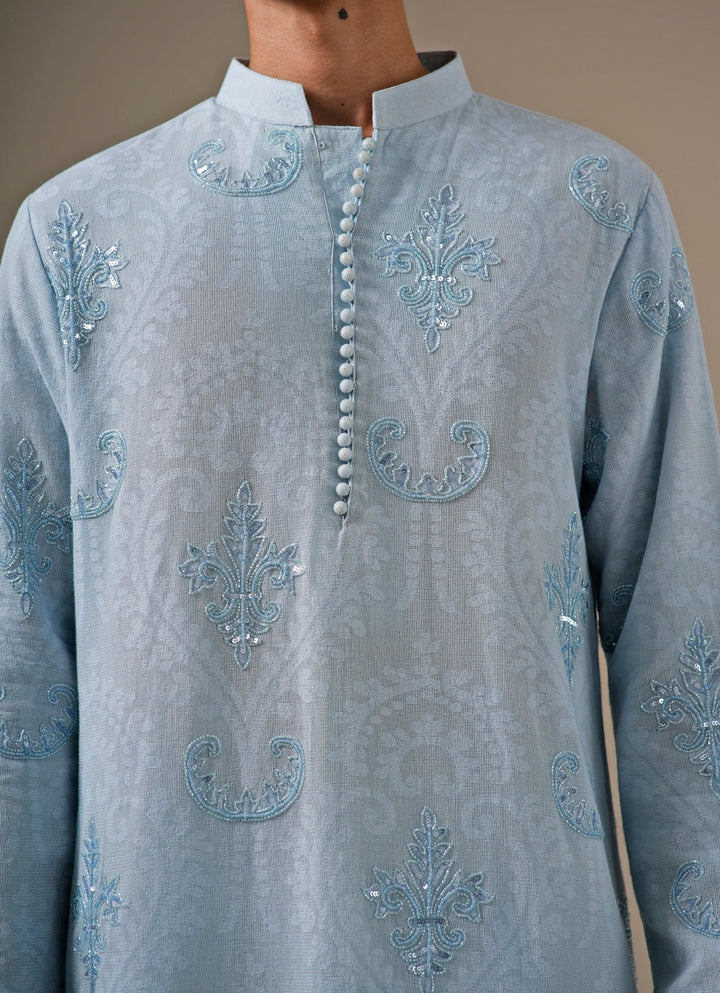 Powder Blue Cotton Jute Kurta Set