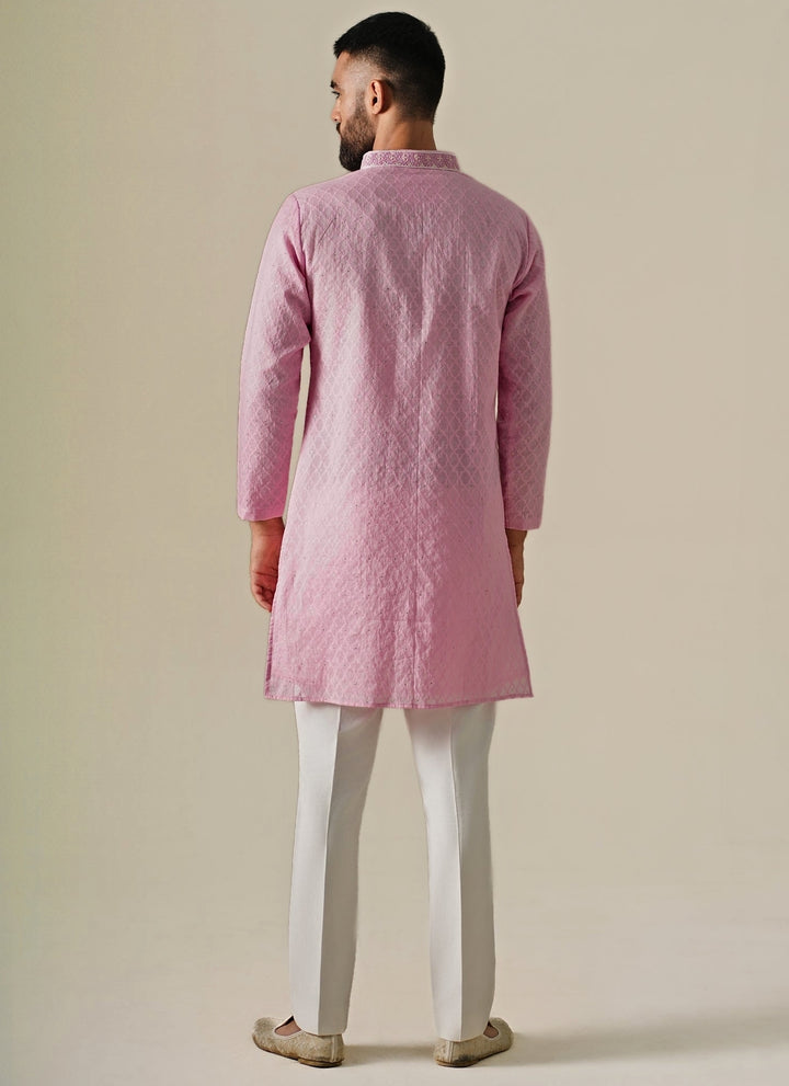 Pastel Pink Cotton Jacquard Kurta Set