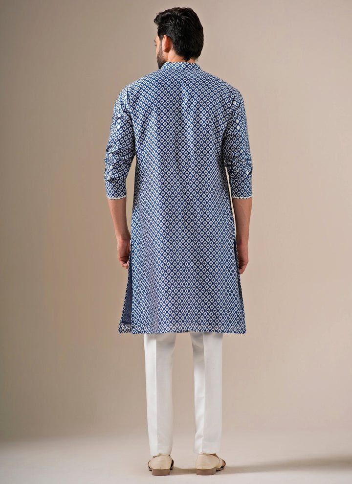 Blue Chanderi Cotton Kurta Set