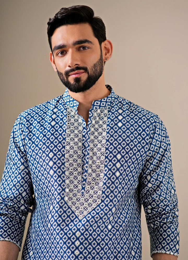 Blue Chanderi Cotton Kurta Set