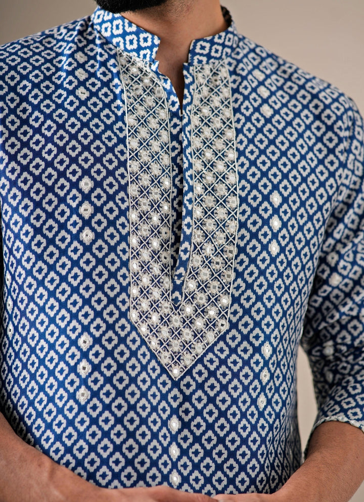 Blue Chanderi Cotton Kurta Set