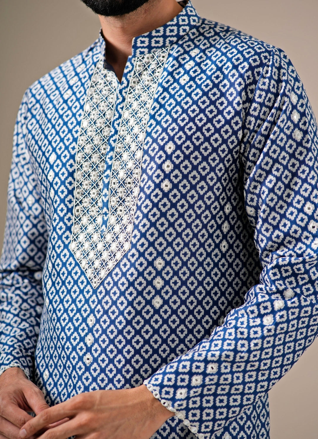 Blue Chanderi Cotton Kurta Set