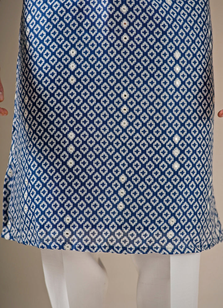 Blue Chanderi Cotton Kurta Set