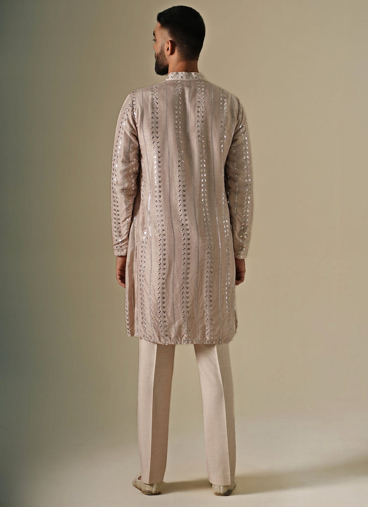Beige Starlit Silk Kurta Set