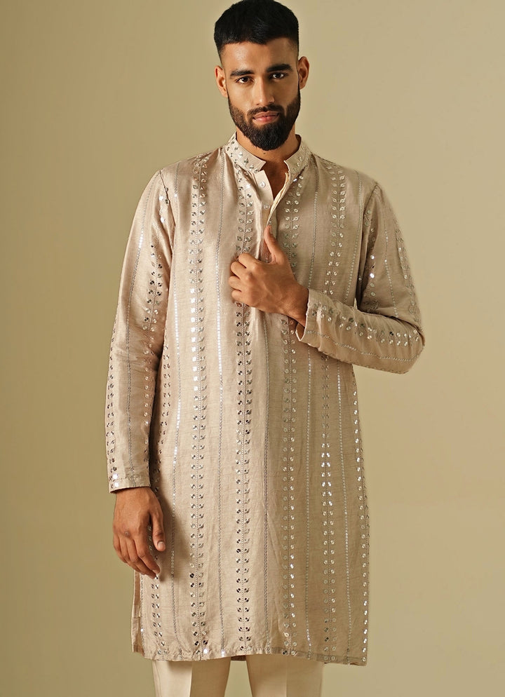 Beige Starlit Silk Kurta Set