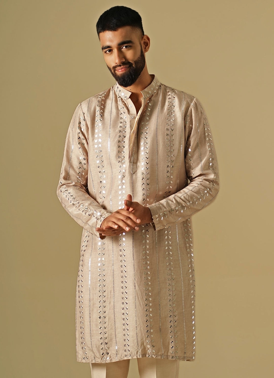 Beige Starlit Silk Kurta Set