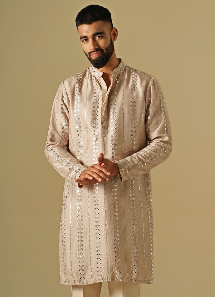 Beige Starlit Silk Kurta Set