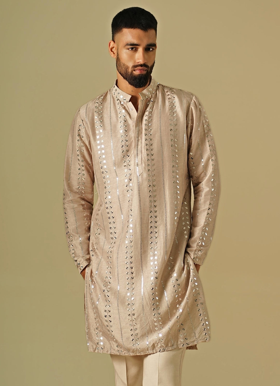 Beige Starlit Silk Kurta Set