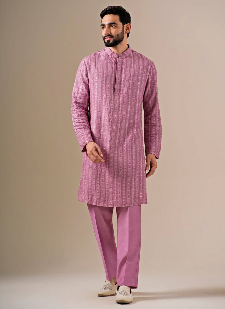Lilac Silk Kurta Pants Set