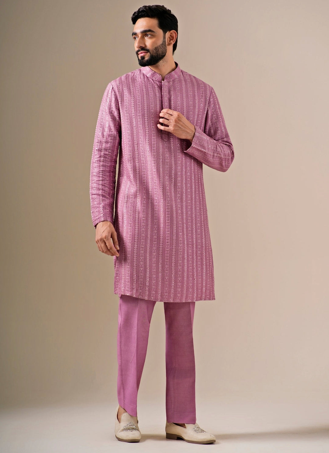 Lilac Silk Kurta Pants Set