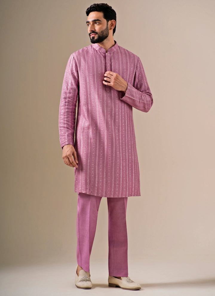 Lilac Silk Kurta Pants Set