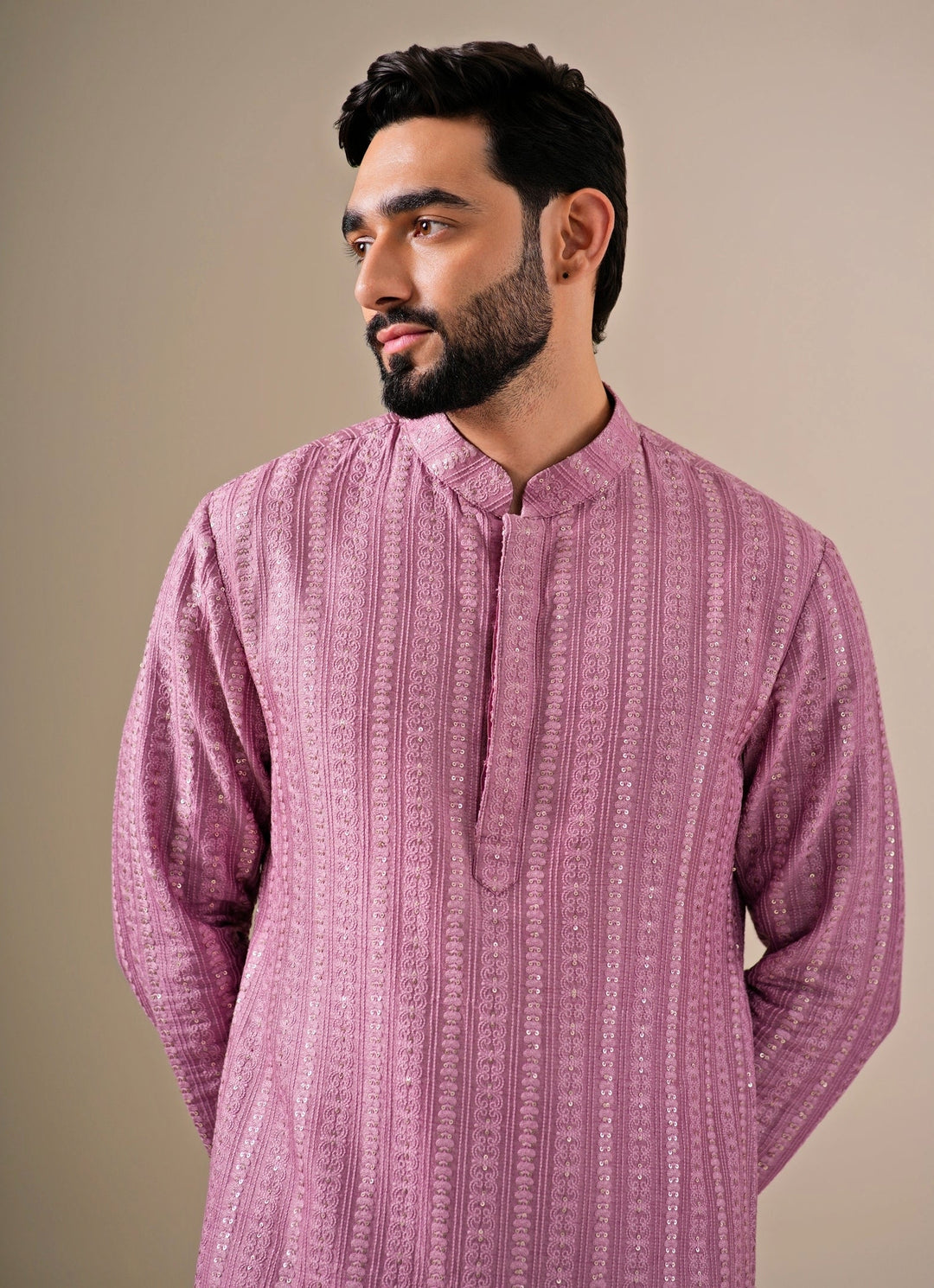 Lilac Silk Kurta Pants Set