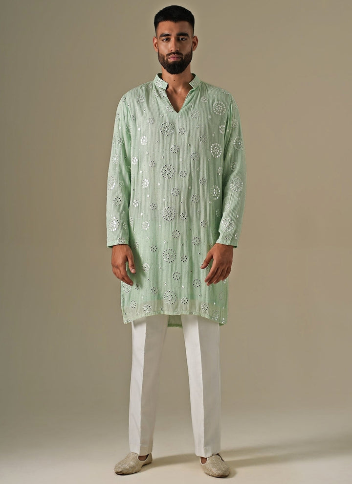 Pastel Green Georgette Mirror Kurta Set
