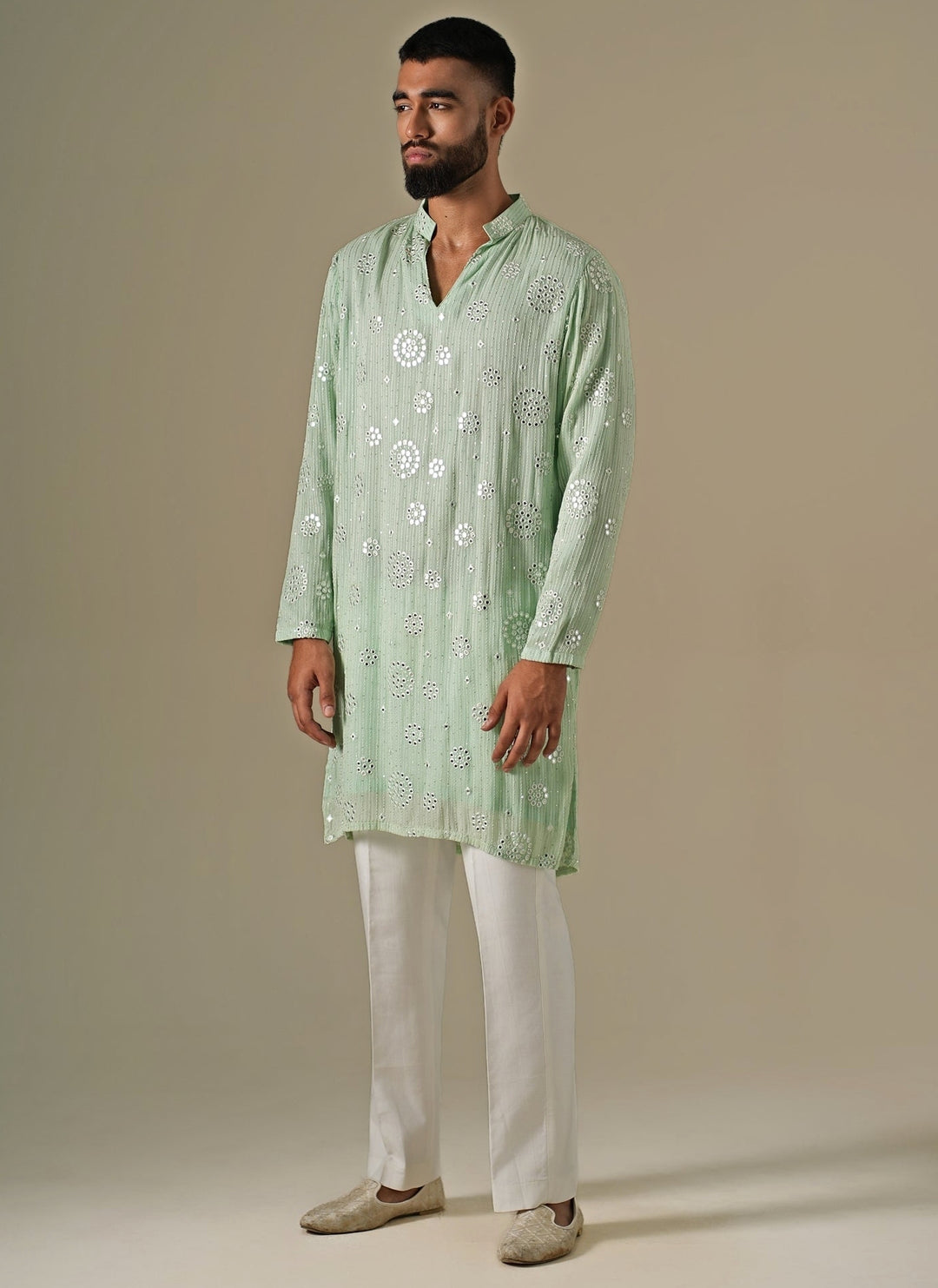 Pastel Green Georgette Mirror Kurta Set