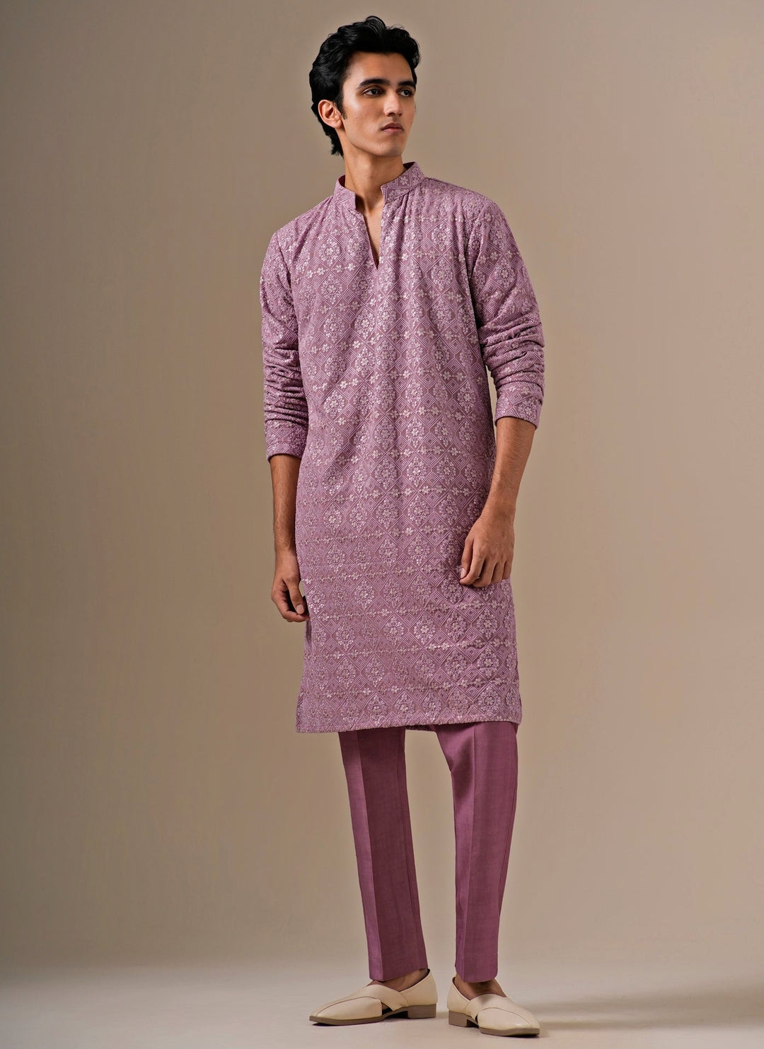 Lavender Georgette Kurta Pants Set