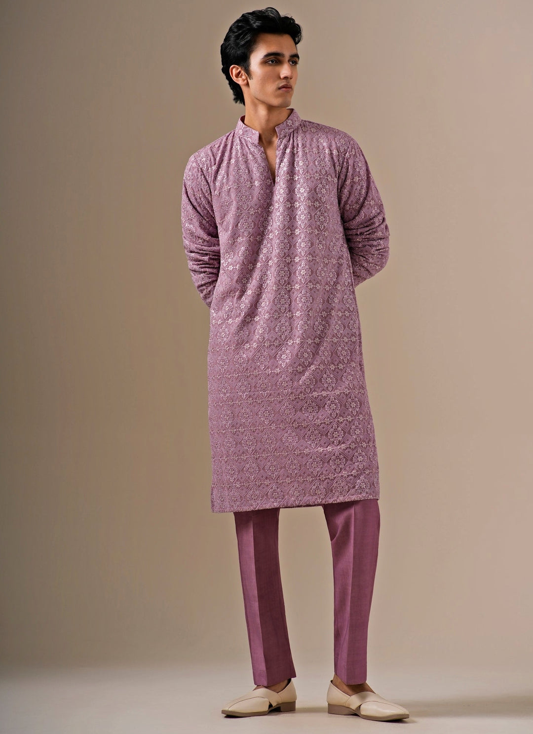 Lavender Georgette Kurta Pants Set