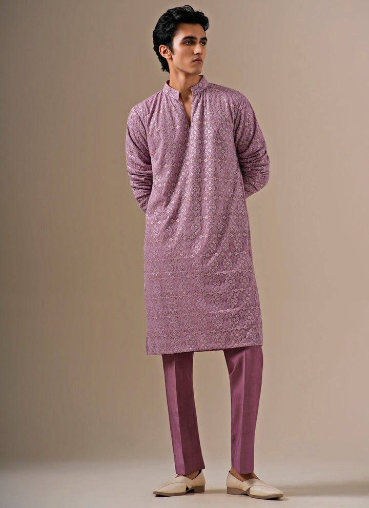 Lavender Georgette Kurta Pants Set