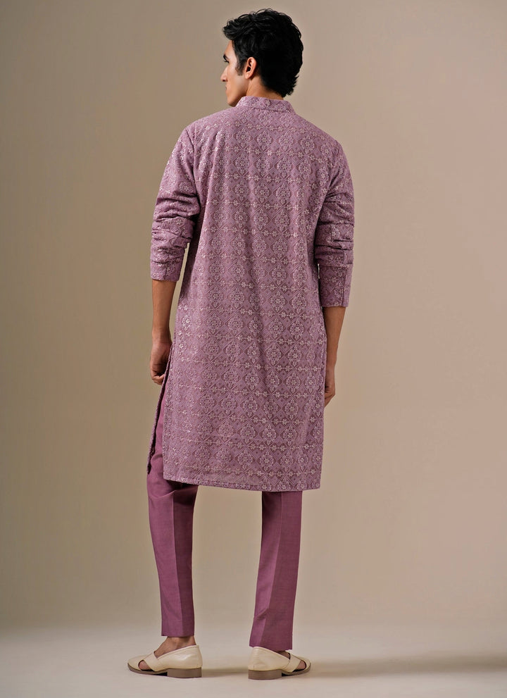 Lavender Georgette Kurta Pants Set