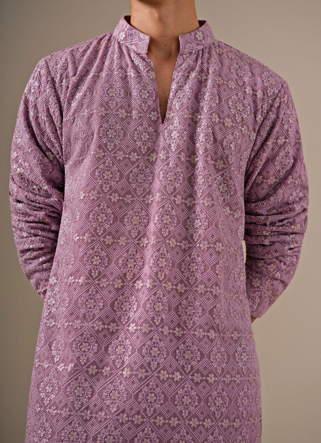 Lavender Georgette Kurta Pants Set