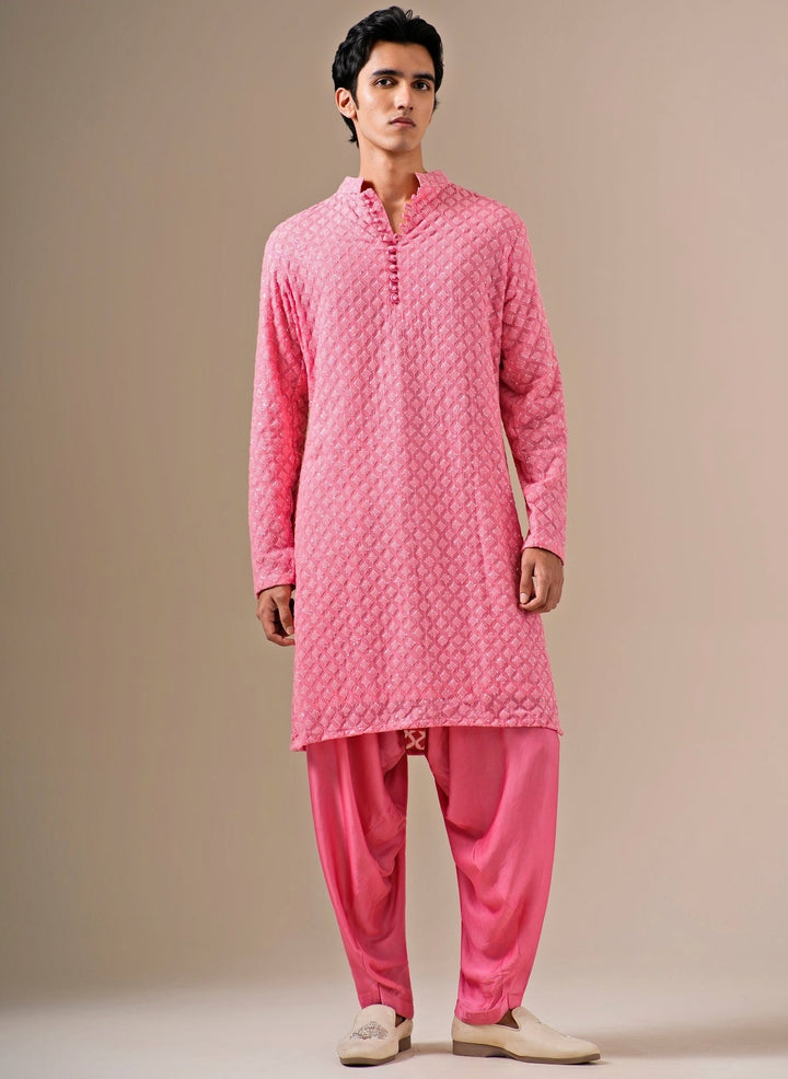 Pink Georgette Kurta Set with Patiala Pants