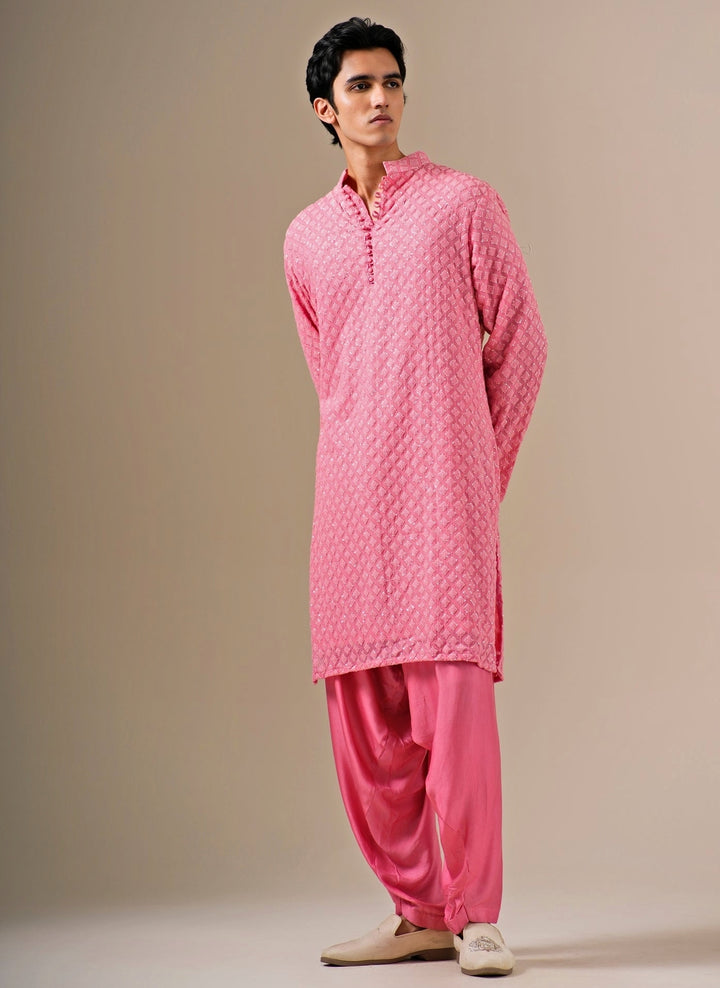 Pink Georgette Kurta Set with Patiala Pants
