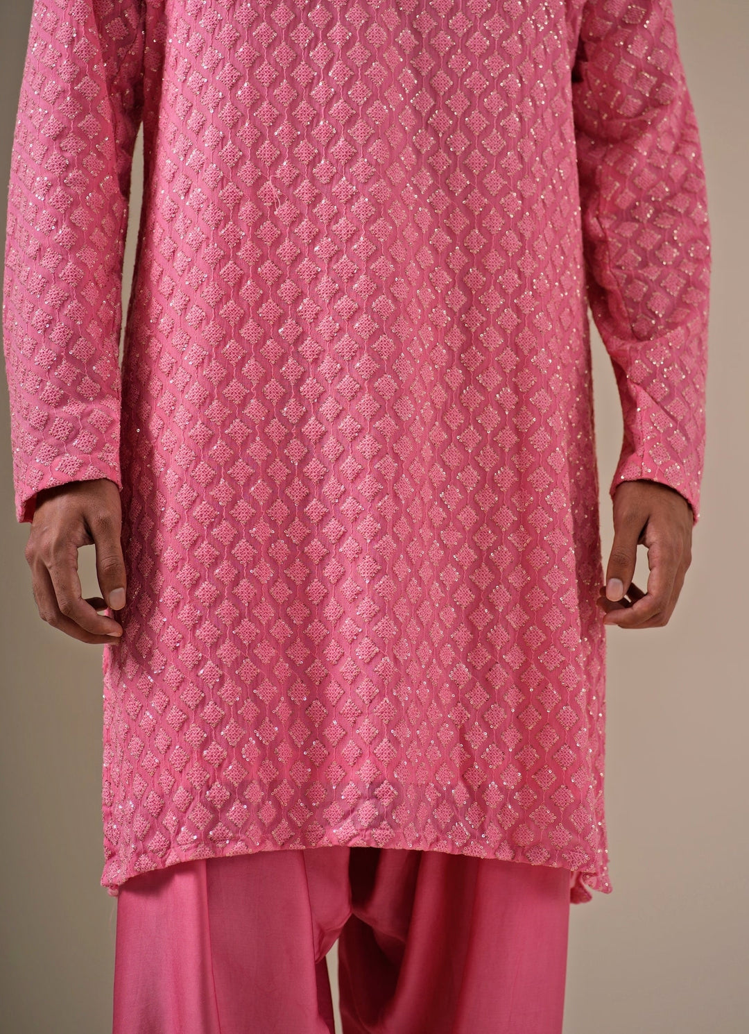 Pink Georgette Kurta Set with Patiala Pants